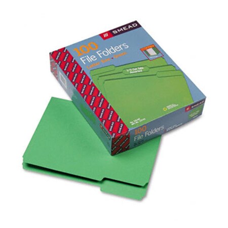 Smead File Folders- 1/3 Cut- Top Tab- Letter- Green- 100/Box SM33251